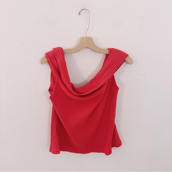 Madewell Ribbed Off-the-Shoulder Top Red Draped Sleeveless Tank NWT - Picture 2 of 7